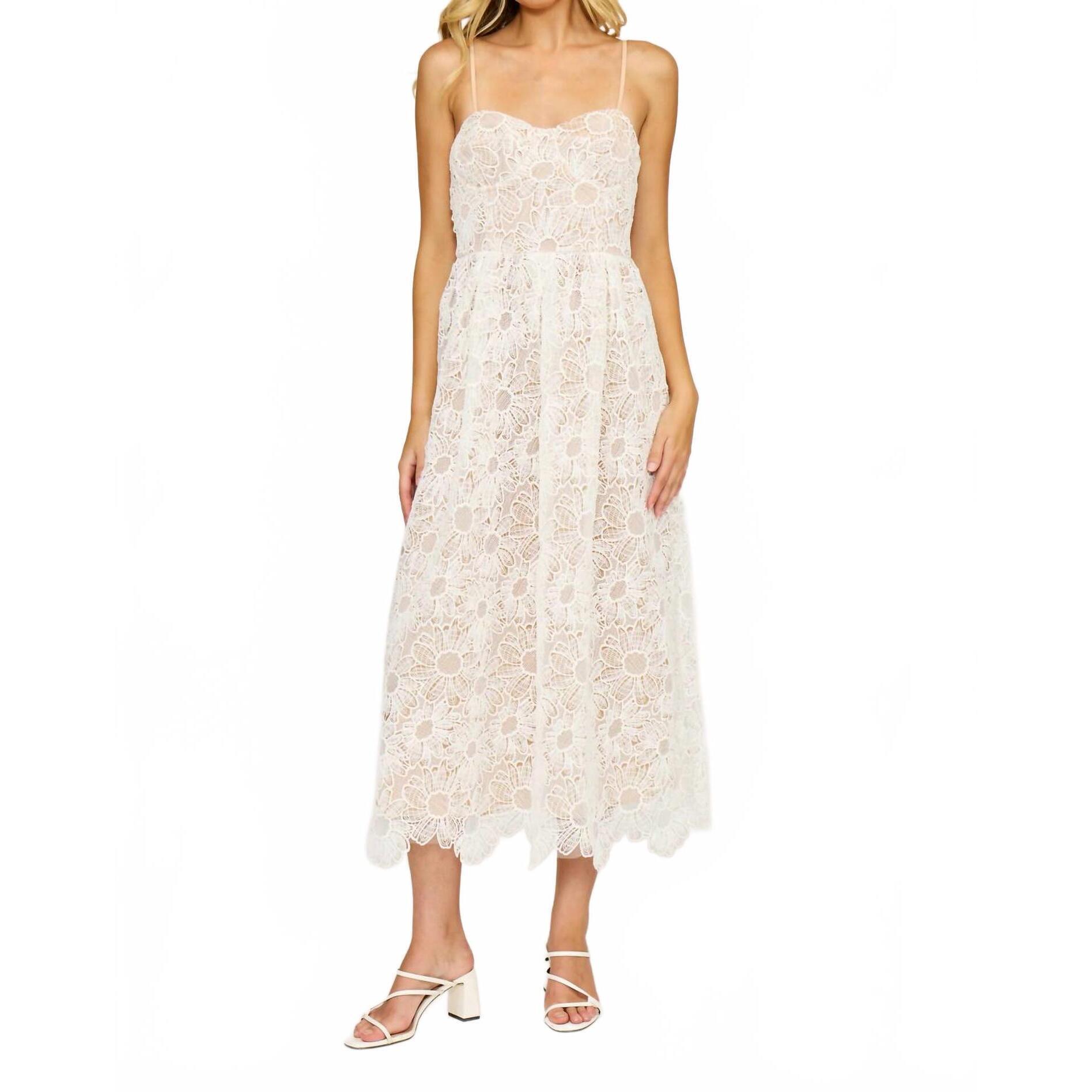 New Lucy Paris Astoria Lace Midi Dress In White
